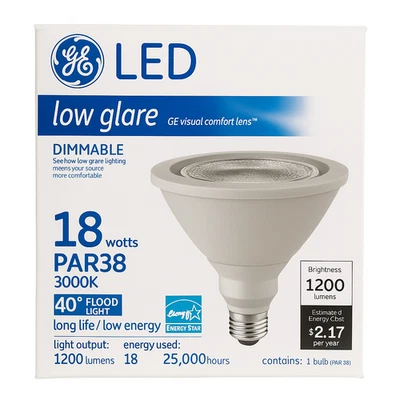 GE LED PAR38 18W Dimmable Flood Light Bulb 3000K 1200 Lumens 40° Beam Low Glare - Image 1 of 4