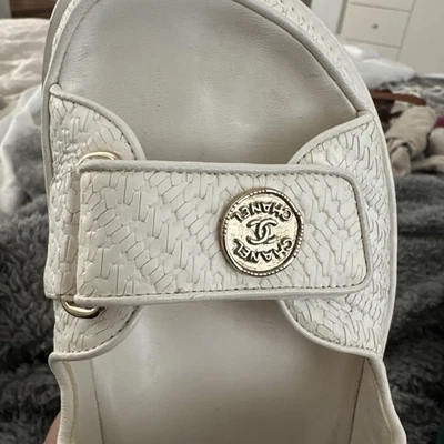 chanel сандалии 3, папа сандалии, размер 36,5, логотип CC, монета, слоновая кость, белый  - Изображение 1 из 4