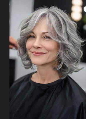 Peluca de cabello Highlight gris plateado ondulado 100 % cabello humano 13x4 pelucas delanteras de encaje Foto 1 de 3