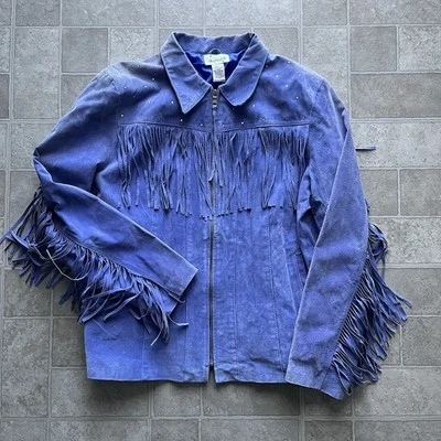 Chaqueta de Colección Western Gamuza Cuero Flecos Púrpura Deslumbrante Para Mujer Talla XL Foto 1 de 4