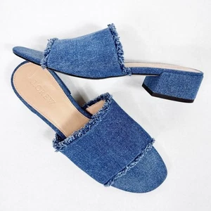 JCrew Frayed Denim Block Heel Slide Sandals Womens 8 Blue Open Toe - Foto 1 di 8