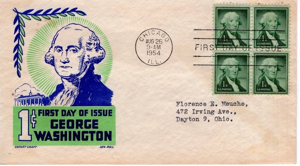 1 CENT FIRST DAY OF ISSUE - GEORGE WASHINGTON - 1954 - DC635 - Image 1 of 1
