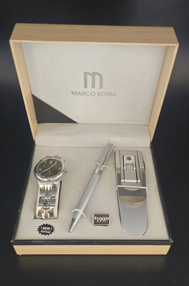 Marco Roma Reloj Hombre, Pluma y Clip Dinero Set Regalo - En Caja Original - Funciona  Foto 1 de 4