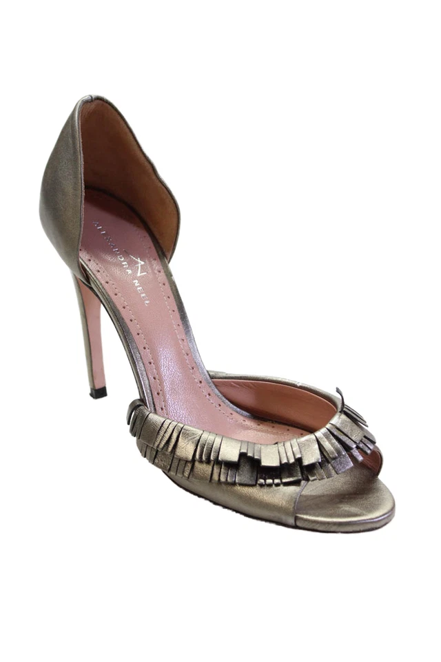 Alexandra Neel Mujer Cuero Flecos Detalle Punta Abierta Tacones de Aguja Azul Talla 9 Foto 1 de 4