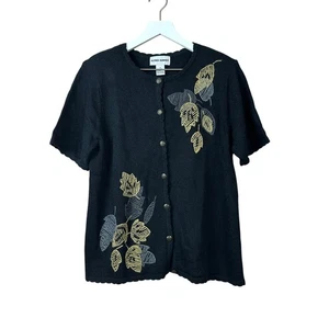 Alfred Dunner Embroidered Leaf Cardigan Sweater Women Sz M - Picture 1 of 4