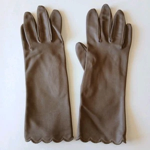 (Vintage) Classic Women's Long Brown Ruffled Nylon Gloves 🧤  - Picture 1 of 7
