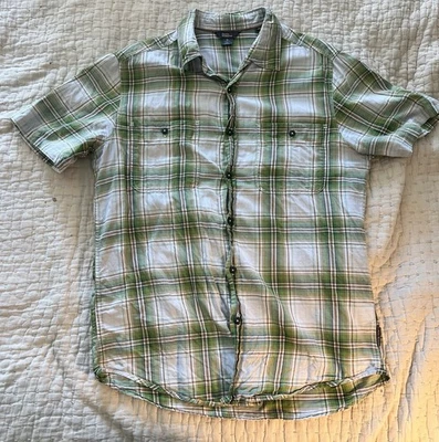 Camisa Royal Robbins Hombres M Verde Cuadros Manga Corta Seersucker Senderismo Abotonada Foto 1 de 4