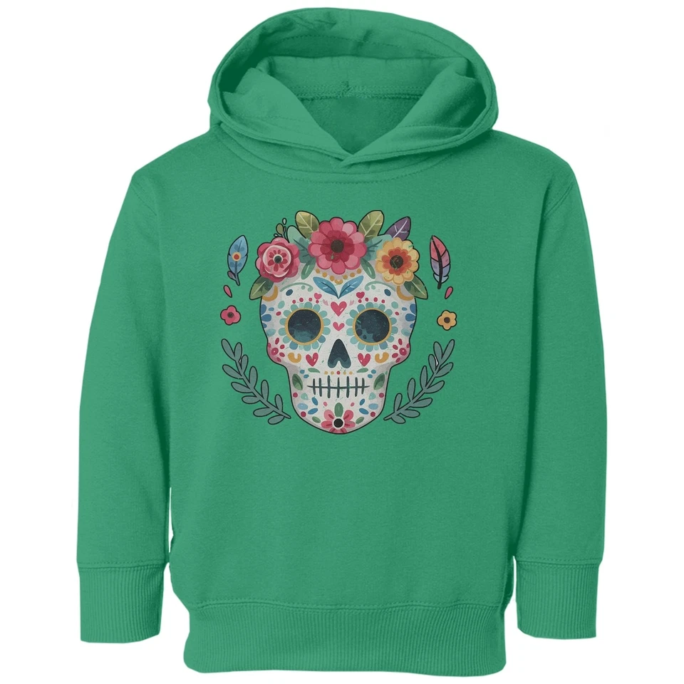 Floral Calavera de Azúcar - Dia de los Muertos Colorido Niño Pequeño Sudadera con Capucha Foto 1 de 1