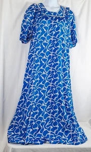Hawaii Sears Naturally Petite Blue Print Maxikleid Muumuu Hawaii Gr. 12 Vintage - Bild 1 von 9