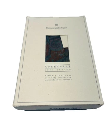 Ermenegildo Zegna 100% 棉棕色绿色佩斯利男式平角短裤内衣  — 第 1/4 张图片