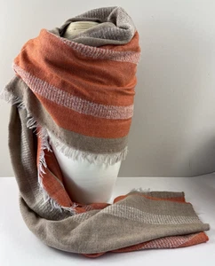 SASSO + SMYTH Wolle + Alpaka Mischung Schal Herbst hellbraun und Tangarine Neu mit Etikett - Bild 1 von 7
