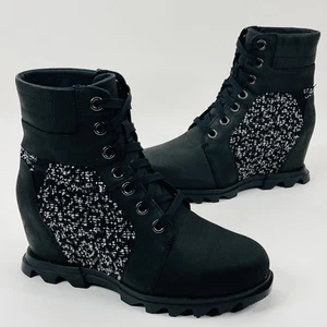 Sorel Joan of Arctic Damen-Schnürbootie schwarz Keilabsatz III Lexie Größe 9,5 neuwertig - Bild 1 von 16