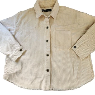 Zara Corduroy Shacket M Cream Frayed Hem Western Boho Hiking Beach Layer Fall - Image 1 of 4