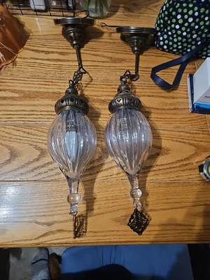 Art Deco Hanging Light Hand Blown Glass - Image 1 of 4