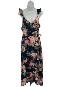 Langes Wickelkleid mit Blumenmuster - schwarz-rosa ärmellos Sommer Damen von Pink Lily - Bild 1 von 9