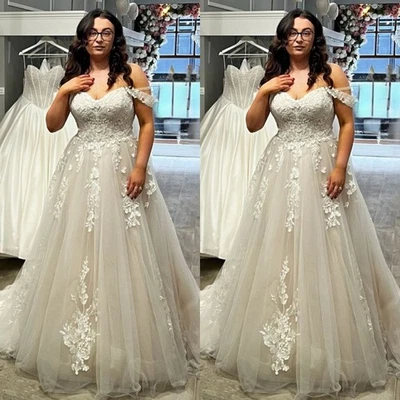 Plus Size Wedding Dresses A Line Beach Sweetheart Off Shoulder Bridal Gowns - Image 1 of 4