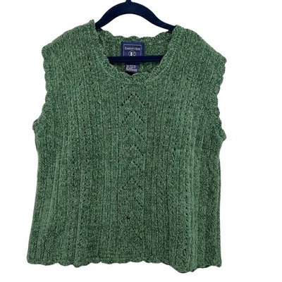 复古 90 年代 Eagle Eye 儿童绿色针织毛衣背心 7/8 细节针织波浪边二手状况完好 — 第 1/4 张图片