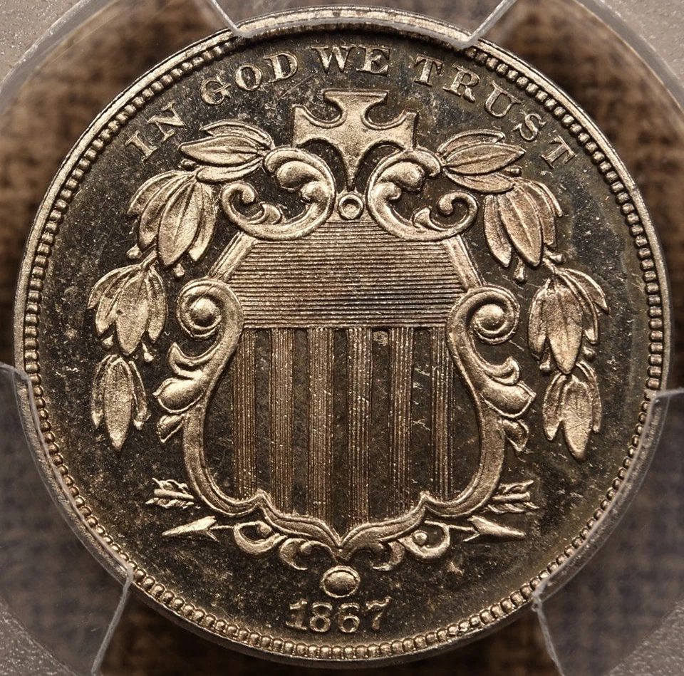 Escudo a prueba de rayos de níquel 1867, graduación profesional PR64 CAC, monedas raras DavidKahn súper dulces Foto 1 de 4