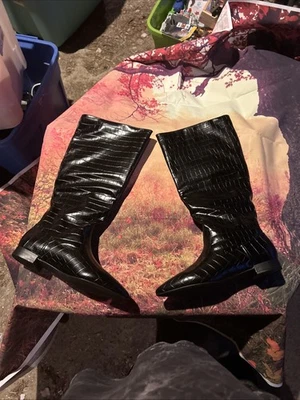 Just Fab Sienna Flat Knee High Boot Size 10 Black - Imagem 1 de 4