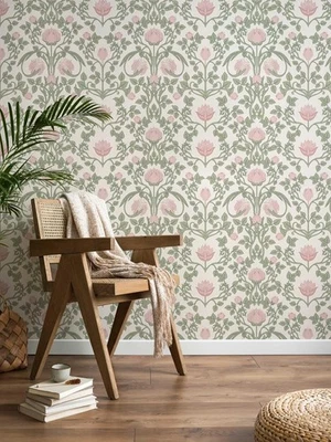 Peel and Stick Wallpaper Pink Floral Damask for 17.3 x 78.7,  - image 1 of 4