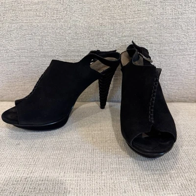 B Makowsky Isla Negro Gamuza Cuero Plataforma Cordones Cono Tacón Peeptoe Talla 7.5M Foto 1 de 4