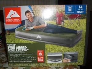 NEW TWIN Ozark Trail Tritech Polyester Built In Pillow Airbed With In-Out Pump - Picture 1 of 5