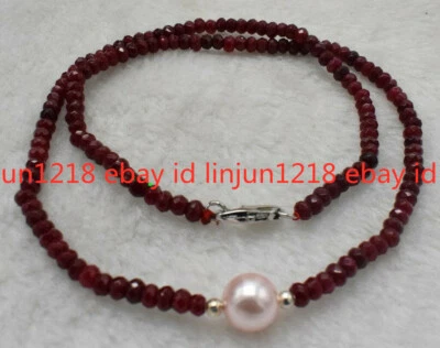 Hermoso collar de piedras preciosas de perlas Rondelle de jade rojo de 9-10 mm de 18"" AAA de 2x4 mm Foto 1 de 4