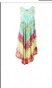 Womens Summer Sun Dress Umbrella Tie Dye Flower Beach Resort Wear Boho Hippie - Picture 1 of 1
