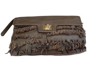 Kate Spade Hula Bag Chocolate Leather Fringe PURSE BAG CLUTCH Handbag - Picture 1 of 10