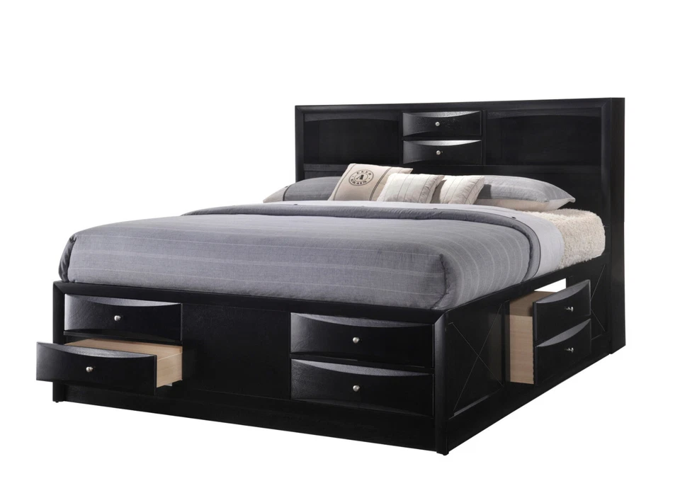 Cama Emily moderna de transición negra elegante diseño inclinado cama king size 1 pieza madera Foto 1 de 1