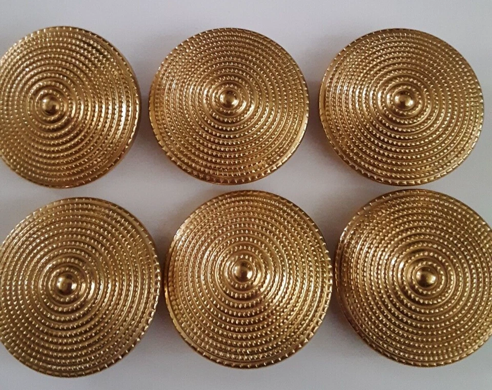 6 Vintage Metal Buttons Gold Tone Rope Yarn Design in circular pattern 28mm - Image 1 of 4