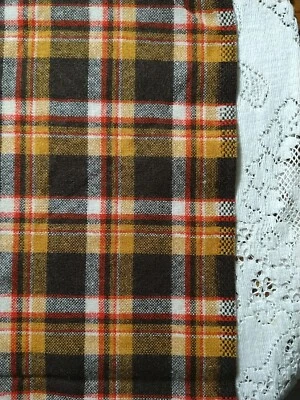 Brown Rust Red Tan Check Plaid Wool Fabric Remnant 15" L x 39" Wide PLUS - Image 1 of 4