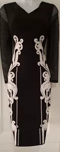 Womens Karen Millen Black White Embroidered Applique Net Occasion Pencil Dress10 - Picture 1 of 15