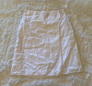 H&M Skirt Women's 8 Midi White Linen Lined Wrap Skirt Side Zip - Picture 1 of 4
