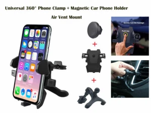 Universal 360 Phone Clamp + Magnet Car Phone Holder Air Vent Mount for Phone - Picture 1 of 5
