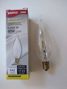 Lot of 4 A3662 60W Flame Tip Incandescent Soft White Clear 130V Light Bulb