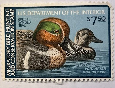 Estampilla de caza de aves migratorias interior del departamento verde azulado verde azulado 1979 80 $7,50 Foto 1 de 2