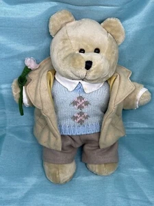 2006 Starbucks Bearista Bear Plush 45th Edition Boy Bear Suit Holding Rose 10” - Picture 1 of 7