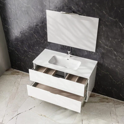 Mobile Bagno sospeso cassettoni lavabo ceramica specchio luce 75 - 100 cm Glass - Immagine 1 di 4