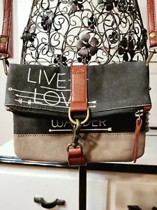 Mona B. Womens Crossbody Bag Live Love Wander Canvas Vegan Leather Trim Khaki - Picture 1 of 15