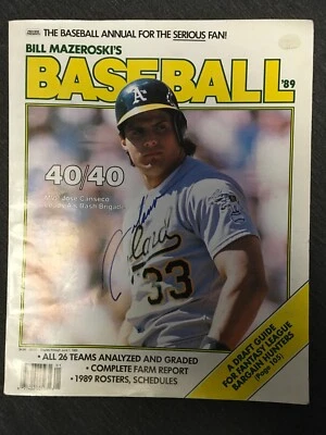 1989 BILL MAZEROSKI'S BASEBALL ANNUAL - JOSE CANSECO OAKLAND A's ON COVER Signe - Image 1 of 4