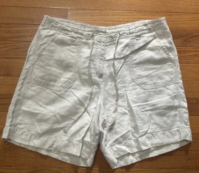 Pantalones Cortos J. Jill Beige Lino Bolsillos Cordón Cintura Verano Foto 1 de 4