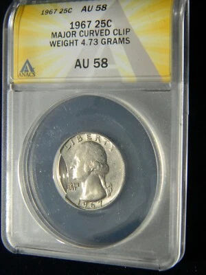 1967 WASHINGTON QUARTER 25C, DOUBLE CURVED CLIPS & TILTED COLLAR, ANACS AU58 - Image 1 of 2