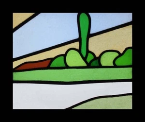 Art Deco Trees Of Green Antique English Stained Glass Window - Picture 1 of 1