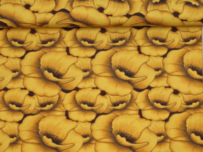 Jersey 100x150cm Blumen Mohnblume Baumwolljersey Stoffe nähen Kleiderstoffe gelb - Bild 1 von 3
