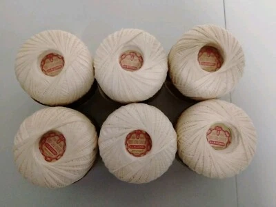 6x Lot J & P Coats Knit Cro Sheen Boilfast Mercerized Cotton Cream Balls USA - Image 1 of 3