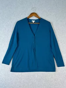J Jill Cardigan Women Small Petite Teal Blue Wool Blend Button 3/4 Sleeve V-Neck - Picture 1 of 13