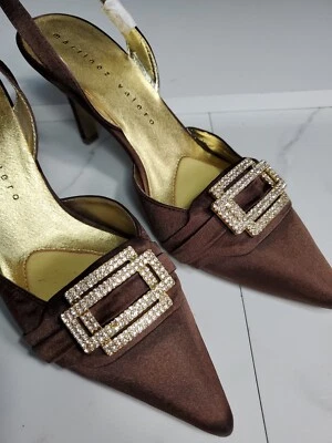 Martinez Valero Zapatos con Tiras Marrón Textil/Diamante Estrás 7 NUEVO Foto 1 de 4
