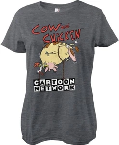 Cow And Chicken Balloon Girly Tee Damen T-Shirt Dark/Heather - Picture 1 of 4