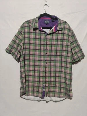 Camisa abotonada Nat Nast Luxery para hombre XL verde a cuadros seda boliche playa resort Foto 1 de 4